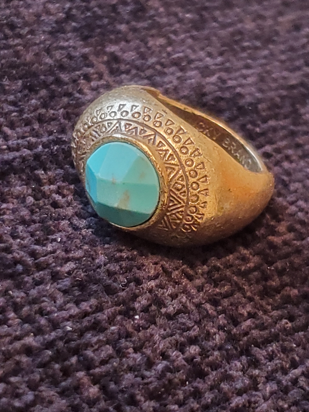 Turquoise Stone Brass, Gold-Tone Statement Ring - Women Jewelry Sz 7